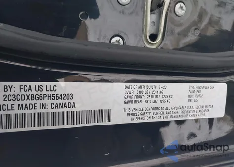 2023 Dodge Charger Sxt z USA, uszkodzony, nr VIN 2C3CDXBG6PH564203